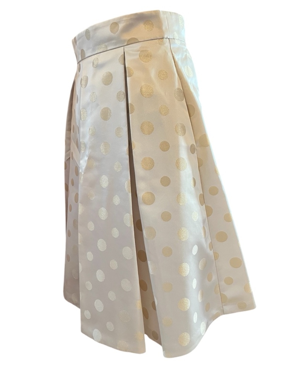 Eliza J Cream full Skirt w/Metallic Gold Polka Dot Jacquard side pockets Size 12 - Picture 6 of 12